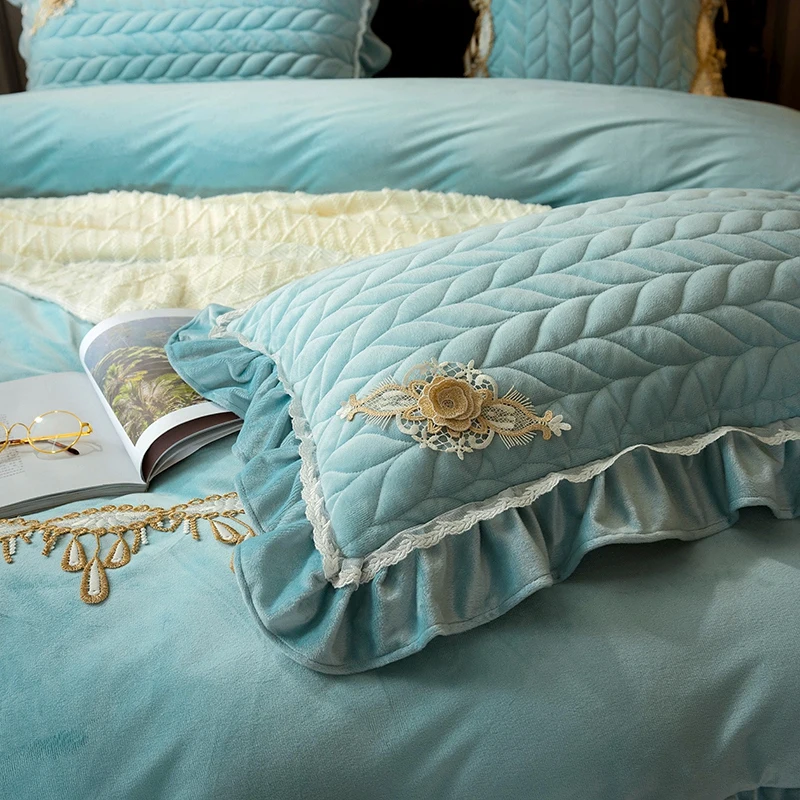 Роскошное бледно-лиловый, синий, фиолетовый, серый, с кружевным краем, плотное стеганое флисовое бархатное покрывало, покрывало на кровать, простыня, одеяло, наволочки, 3 шт