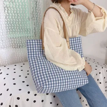 

Simple Plaid Cotton Bag Thickened Single-Shoulder Bag for Women Mass Korean Version of the New Spring and Summer