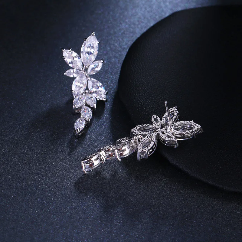 Милые женские маленькие серьги листовой Циркон из стерлингового серебра 925 Винтажные серьги-гвоздики вечерние Обручальные серьги для женщин