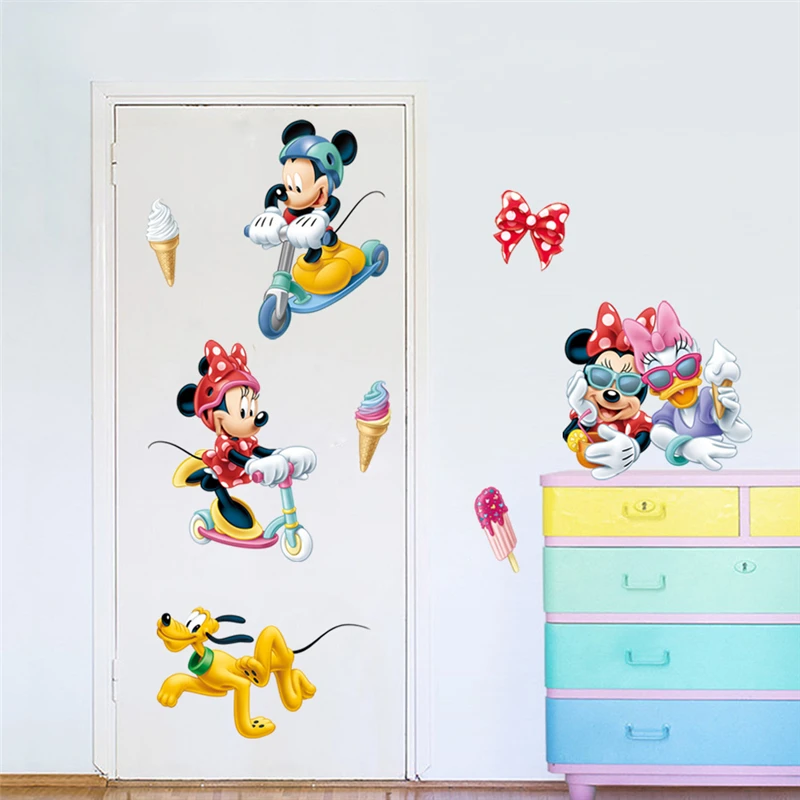 Cartoon Disney Mickey Minnie Mouse Sweet Tube Wall StickersFor Kids Room Party Home Decor Wall Decals PVC Mural Art DIY Poster