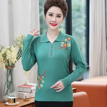 

2020 Autumn Sweater Women Embroidery Knitted Winter Women Sweater And Pullover Female Tricot Jersey Jumper Lapel Pull Femme