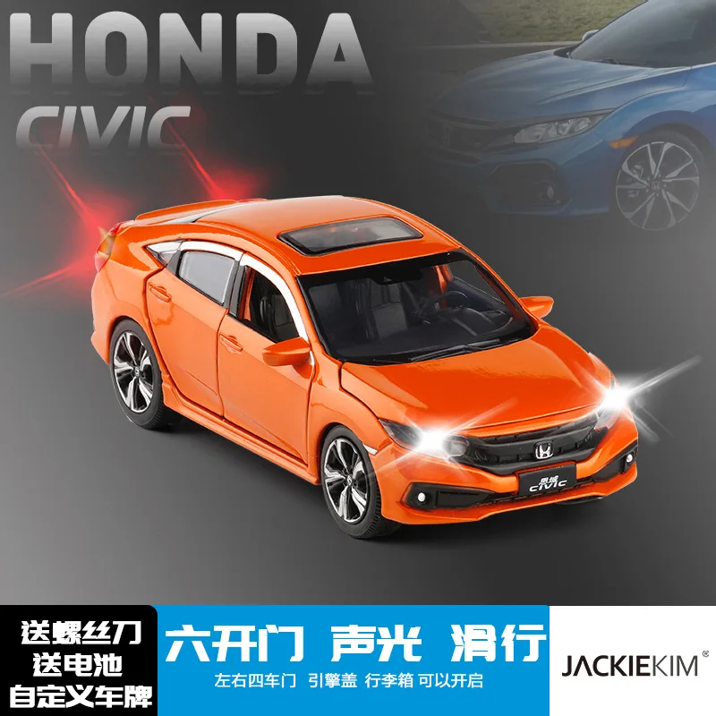 1:32 литой модельный автомобиль игрушки металлические колеса Honda Civic High Simulation звук и свет двери дети игрушки Мальчики Автомобили набор коллекция подарок - Цвет: Orange