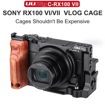 

UURig Vlog Camera Cage With Wood Handle Hand Grip Dual Cold Shoe Mount Rig for Sony RX100 VI/VII Camera Accessories Case