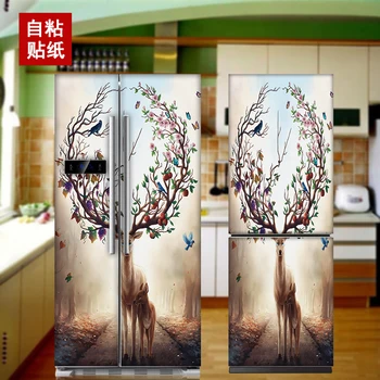 

60*150cm Nordic Waterproof Cartoon Fridge Magnet Closet Renovation Wall Sticker Creative Cute Elk Decorative Poster Fridge Film