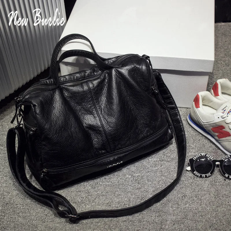 2019 Large Capacity Women Bag Shoulder Tote Bag washed PU Motorcycle  Messenger bags casual handbags Top-handle bags Sac a main