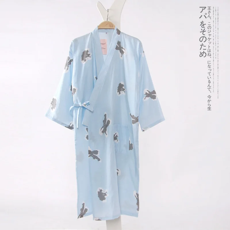 Women Japanese Kimono Traditional Pure Cotton Bathrobe Night Dress Sweet Printing Thin Long Sleeve Cardigan Yukata Home Clothes