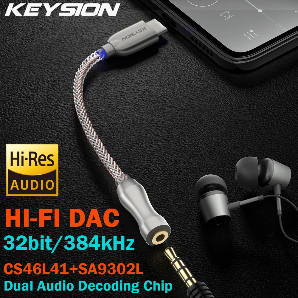 KEYSION USB TYPE C to 3.5MM DSD128 Hi-Fi Dual Audio Chip Decoder Headphone Amplifier Adapter DAC for Android Phone - Цена: 1 977,29 руб.