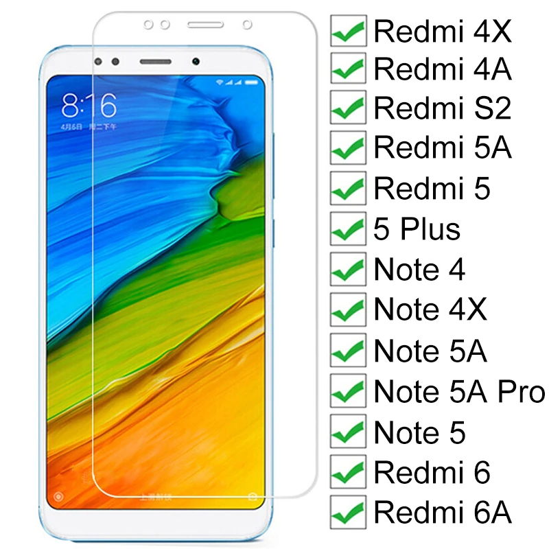 Закаленное стекло 9H для Xiaomi Redmi 5 Plus 5A S2 4A 4X 6 6A Защитное экрана Note 4 Pro защитное