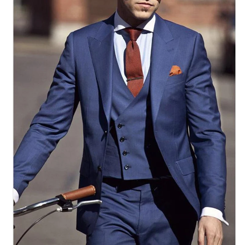 

Navy Business Suits for Men Slim Fit Handsome Wedding Groom Tuxedo 3 Pieces Male Fashion Jacket with Waistcoat Pants Fashion Set