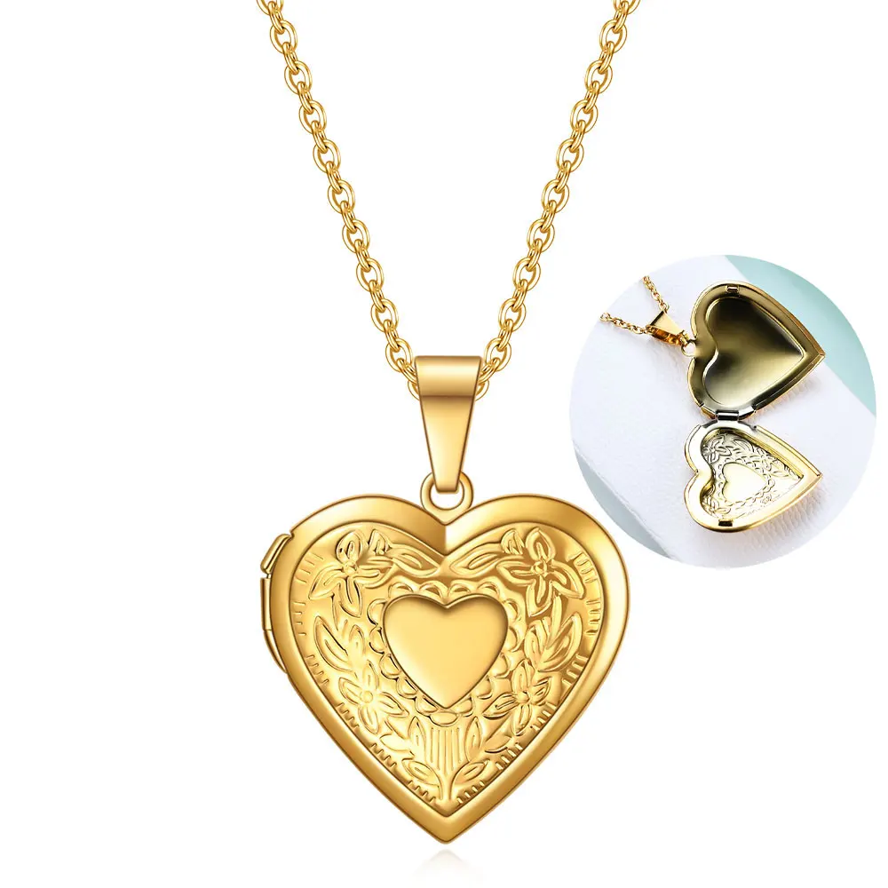 Fajewellery Vintage Heart Flower Foto Foto Medaillon Hanger Lange Collier voor Dames