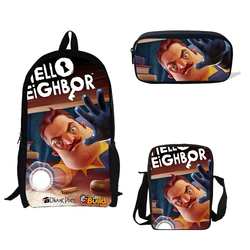 

School Backpack 3 Pcs/set Cute Hello Neighbor Printing Schoolbag For Teenagers Girls Children Student Book Bag Boys Satchel