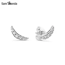 Настоящее серебро 925 проба серьги-гвоздики форма лунный светильник серьги-гвоздики CZ серьги для женщин Pan Fine Jewelry