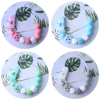 

DIY Baby Teether Food Grade Silicone Bear Shaped Pacifier Chain Silicone Clip Holder Chain Silicone Pacifier Nursing Teether Toy