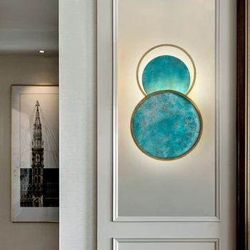 

FSS Modern Wall Lamp Green Retro Round Hardware Living room Bedside Bedroom Model Room Decoration Small Wall Lamp