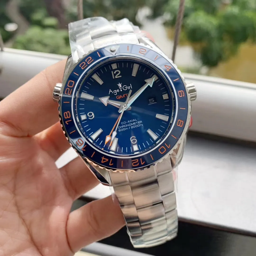 

Famous Brand New Men Automatic Mechanical Watch Independent GMT 007 Luminous Orange Blue Ceramic Bezel Sapphire Black Limited