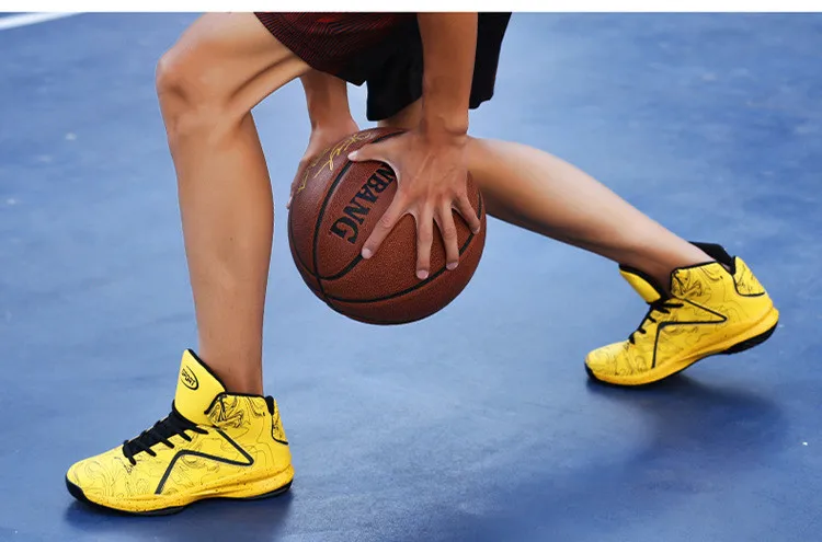 Мужские баскетбольные кроссовки со светящимся узором, высокие баскетбольные кроссовки на шнуровке, противоскользящие износостойкие спортивные кроссовки