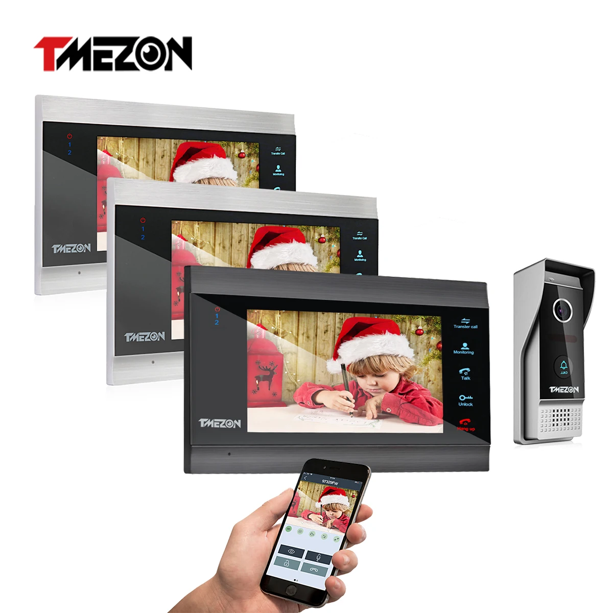 Умный видеодомофон TMEZON 7 дюймовый экран беспроводная/Wi Fi IP домофон с 3 мониторами