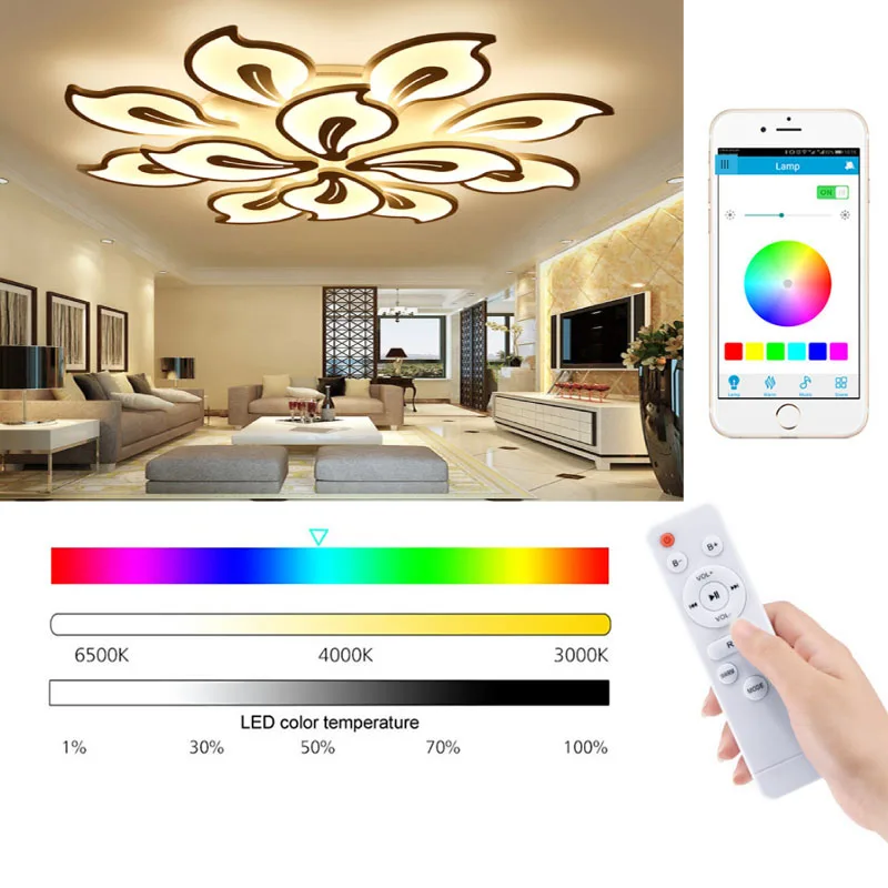 Modern LED living room ceiling light bedroom ceiling lamp dining room indoor chandelier APP hotel dimmable lighting lamp modern lighting behind tv