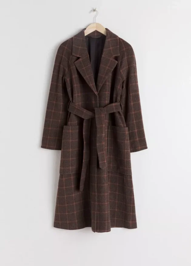 Vintage Plaid Woolen Coat With Belt Autumn Winter Women Casual Warm Jacket Long Outwear