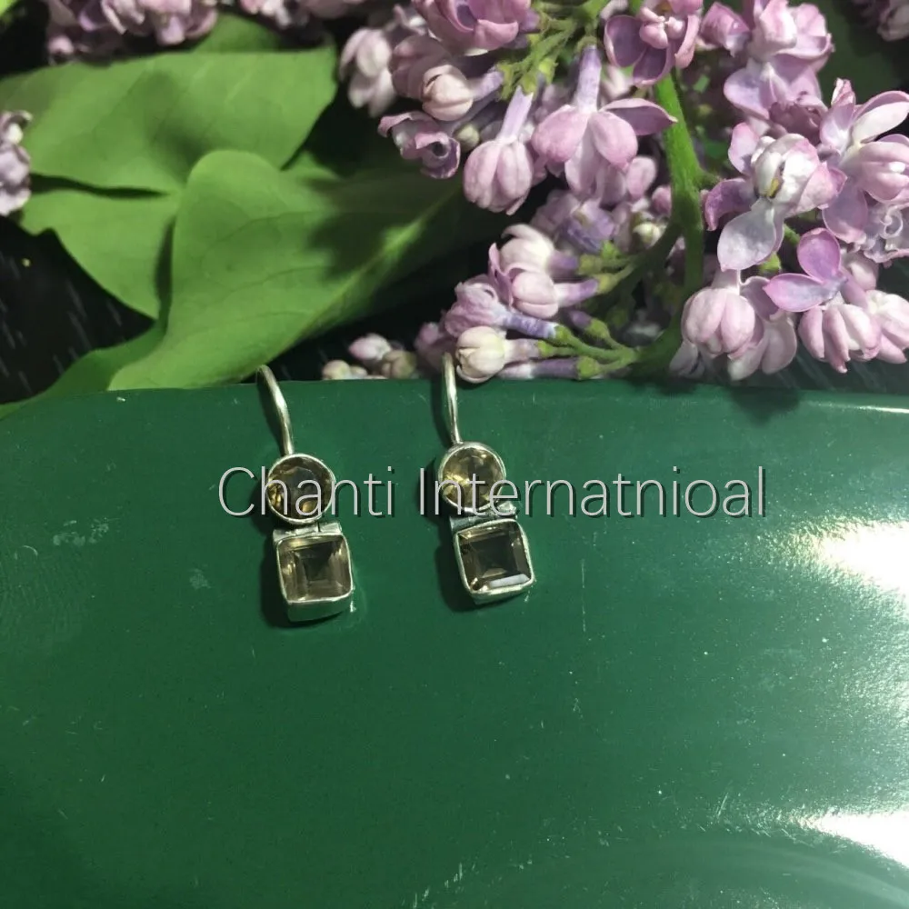 Chanti International Genuine SMOKY Quarts Earrings 1 inches SEMI PRECIOUS Gem | Украшения и аксессуары