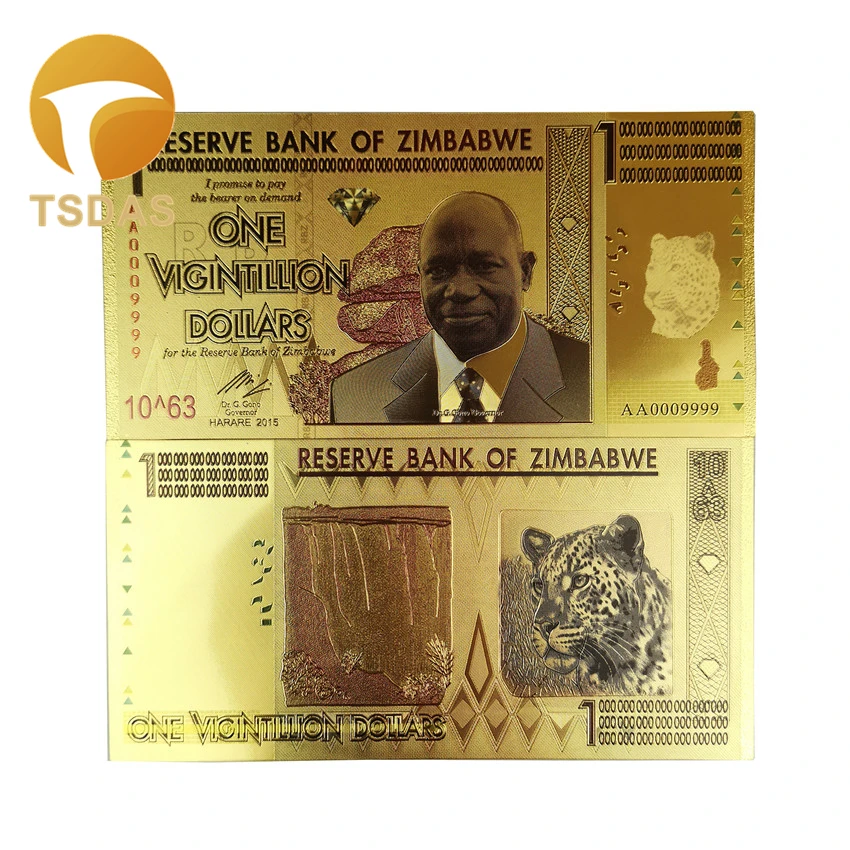 10 шт. один Vigintillion долларов 24 К золото Zimbabwe вийские банкноты для сбора и сувенирного подарка банкноты с УФ-светильник - Цвет: 1