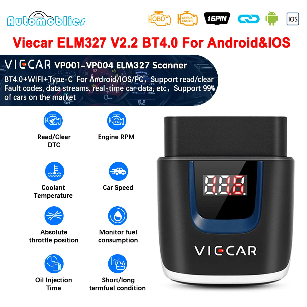 Viecar ELM327 V2.2 PIC18F25K80 OBD2 Scanner Bluetooth-Compatible 4.0 Auto ODB2 Car Diagnostic Tools IOS Android PK ELM 327 V1.5 |