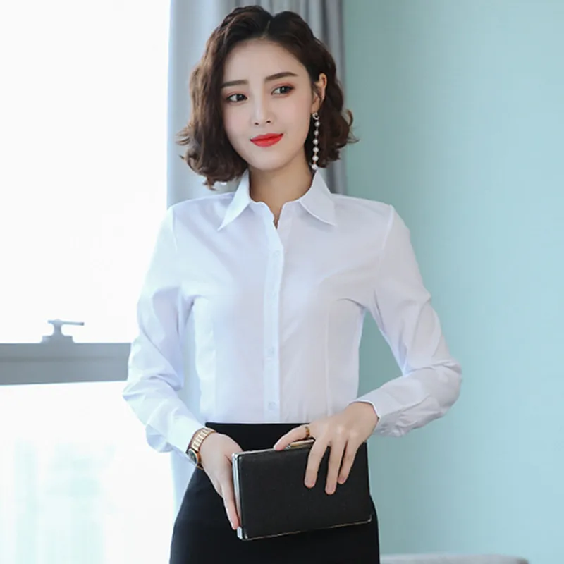 Camisas coreanas De algodón De manga larga para Mujer, blusa básica De talla grande, color blanco, 2020