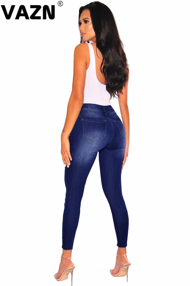 VAZN YP9015 New Common Jeans Sexy Overall Untidy Fresh Fashion Solid High Waist Women Long Denim Thin Pencil Jeans Pants