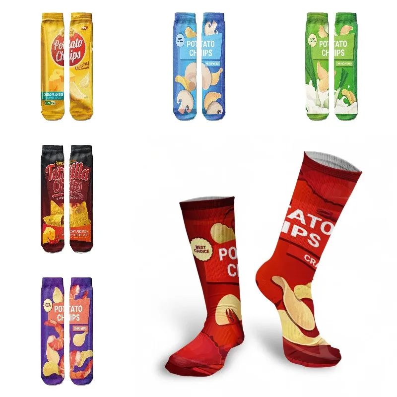 Fashion Potato Chips 3d Printing Cotton Socks For Women Unisex Funny High Ankle Women Socks Creative Snack Patterned Winter Sock men happy socks 3d creative foods potato chips printing snack candy knee socks funny harajuku casual cotton fashion long socks