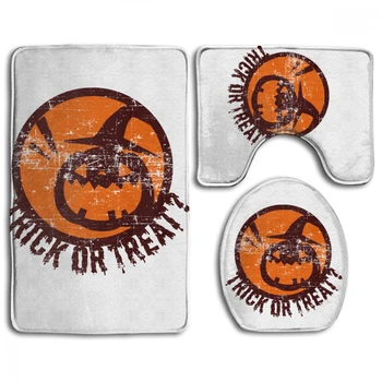 

CHARM HOME Halloween Trick Or Treat Pumpkin Bathroom Antiskid Pad 3PCS/Set Toilet Seat Cover Anti-slip Bathroom Accessories