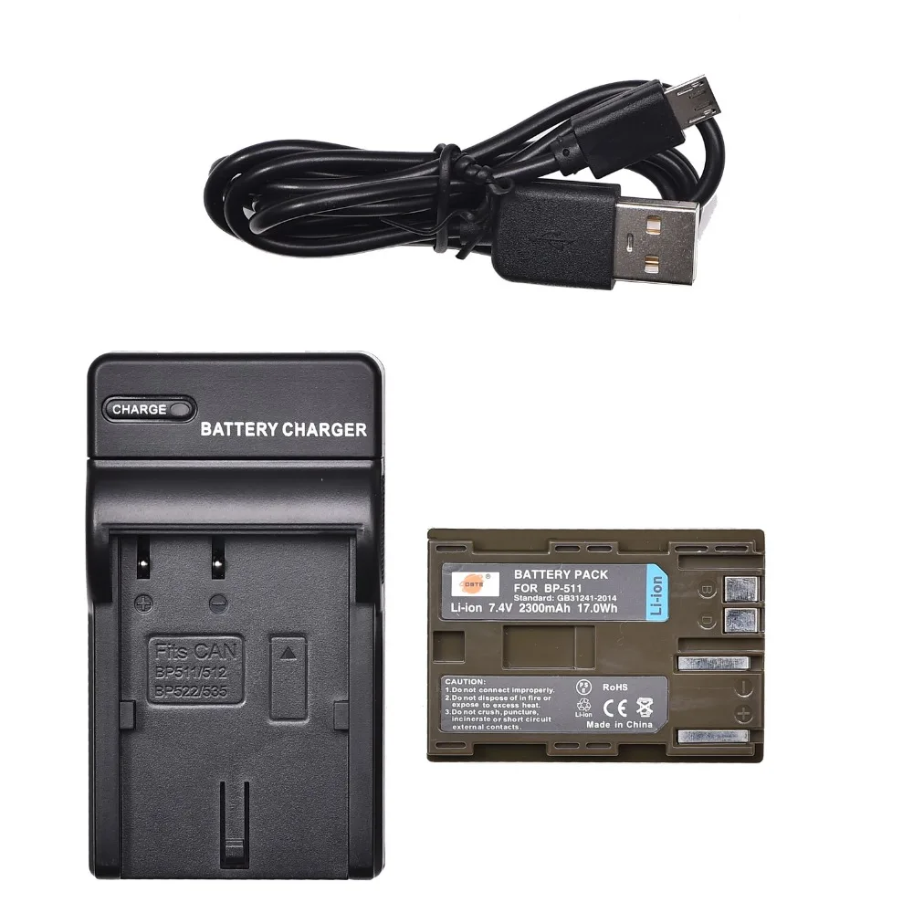 2 шт. 2300 мАч 7,4 V DSTE BP-511 BP-511A BP511 Батарея Зарядное устройство для Canon 20D 30D 40D 50D мВ 30i 300 300i ZR20 25MC Камера