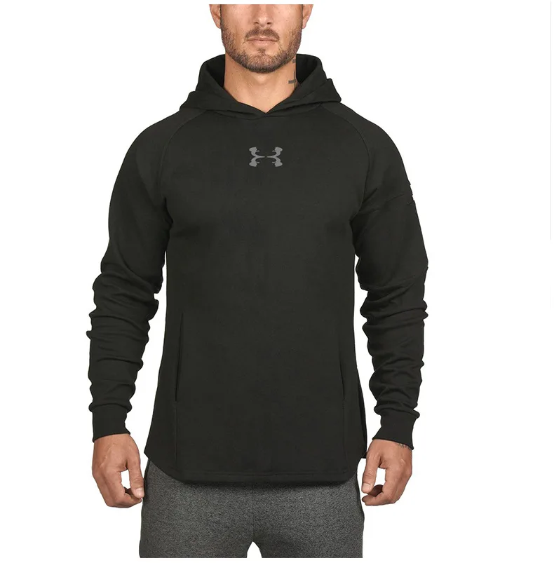 Новые мужские спортивные куртки с капюшоном trening Slim Fit толстовки куртки футболка для бодибилдинга спортивная мужская тренировочная куртка с капюшоном одежда - Цвет: Черный