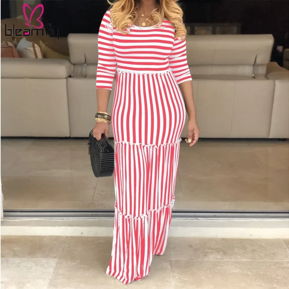 

Women Summer Pink Black Striped Printed O-neck Dress 2019 Casual Loose Elegant Dresses Ladies Female Maxi Retro Vestidos