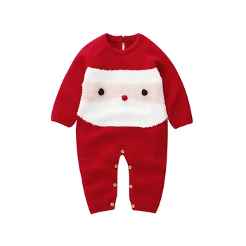 

0-24M Newborn Baby Girl Boy Christmas Xmas Santa Clothes Romper Wool Knit Long Sleeve Romper Jumpsuit Warm Winter Outfit