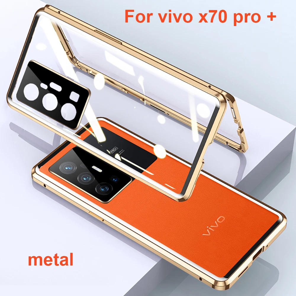 

Чехол золотистого цвета для Vivo X70 Pro +, металлическая рамка, двухсторонний чехол из закаленного стекла для VivoX70 Pro plus, металлический чехол для телефона s