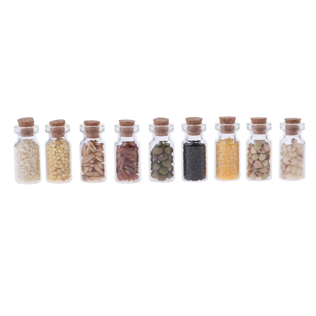 1/12 Dollhouse Miniature Dried Food Glass Jar Kitchen Groceries Accessory 9P 