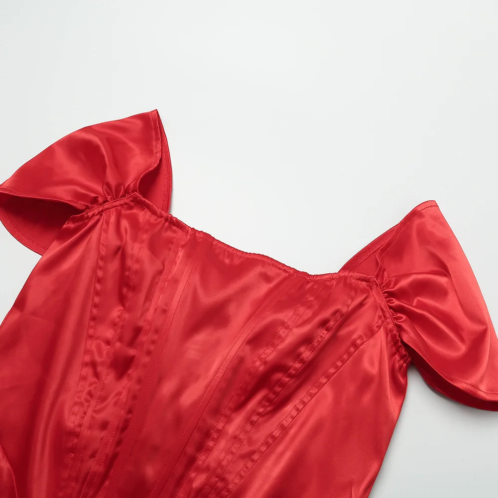 Thereadict красное сексуальное платье с открытыми плечами женское платье с высоким разрезом без бретелек Клубное облегающее платье осеннее элегантное вечернее платье миди с открытой спиной