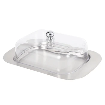 

Plastic+Stainless Steel Cream Dishwasher Container Cheese Server Storage Tray With Cover, Kitchenware Butter Container