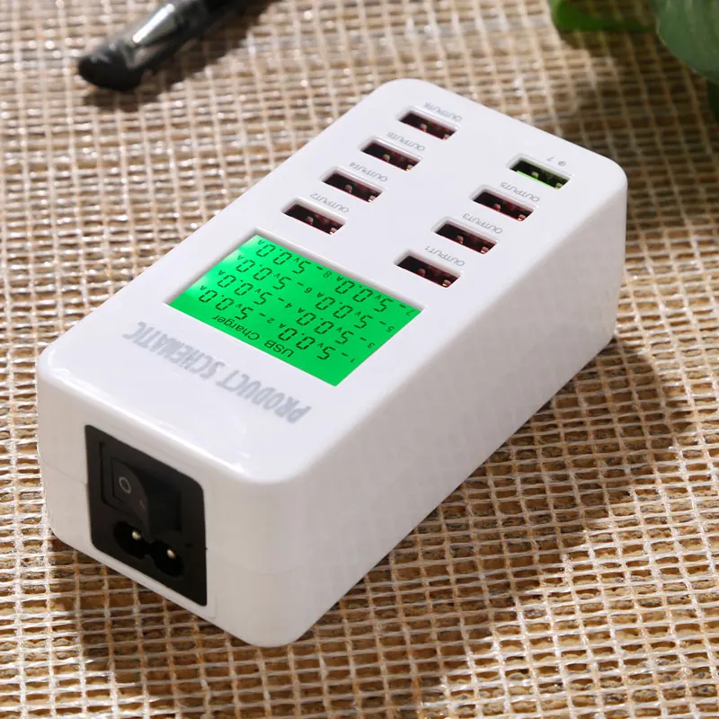 Usb charge station for iphone tablet universal multi charging dock for samsung lcd display qc3.0 fast charger eu au us uk plug