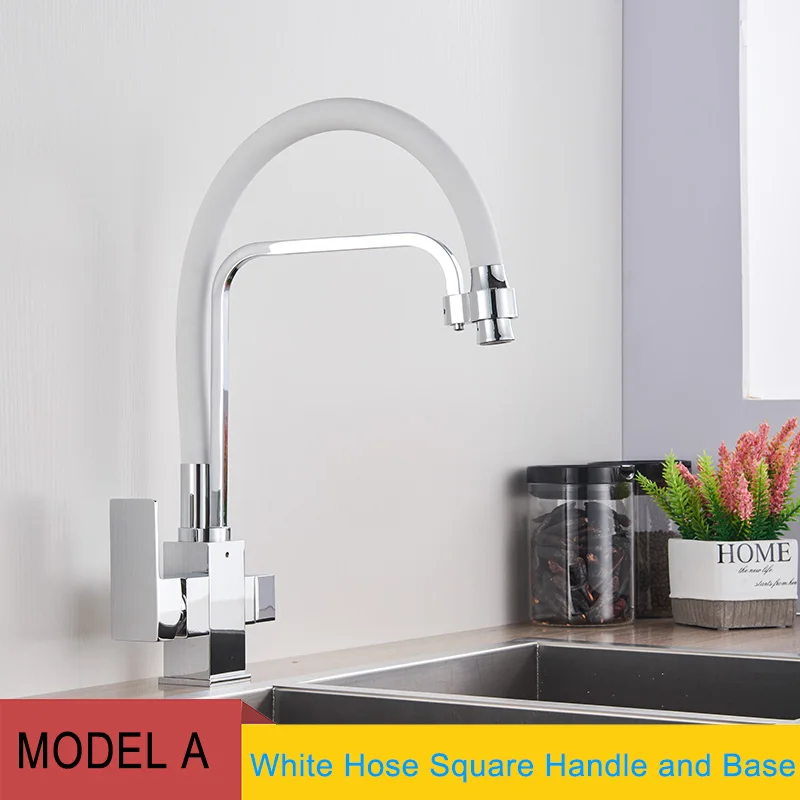 Filter Pure Water Kitchen Faucet Pull Down Purification Filtered Kitchen Faucets Crane Dual Handle Dual Spout Hot Cold Mixer Tap - Цвет: Model A