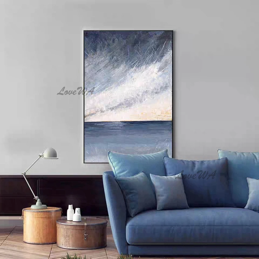 

Modern Abstract Oil Painting of Sea and Sky, Home Good Wall Art, Canvas Painting, Picture for Restaurant, Unframed, New Arrival