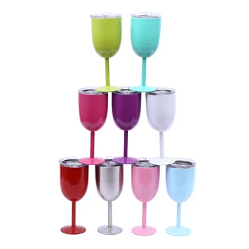 

10oz double stainless steel wine glass creative high grape wine glass goblet gift cup with lid