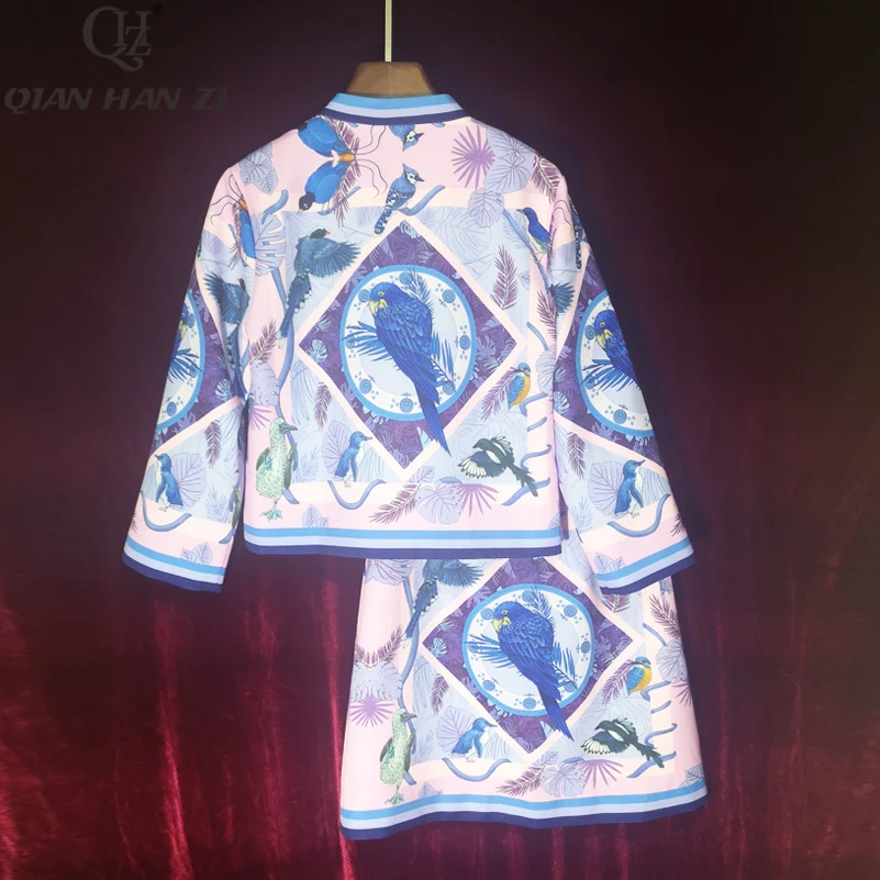 Qian Han Zi, весенне-осенний модный дизайнерский костюм, комплекты для женщин, длинный рукав, винтажный узор, куртка с принтом+ мини-юбка, комплект из 2 предметов