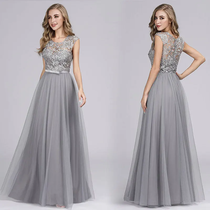 

Europe And America New Style Evening Gown Hollow out Lace Long Banquet Banquet Host Dress