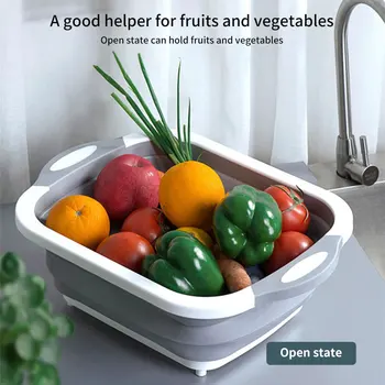 

Multifunction Cutting Board Foldable Drain Basket Collapsible Vegetable Basin Portable Kitchen Organizer