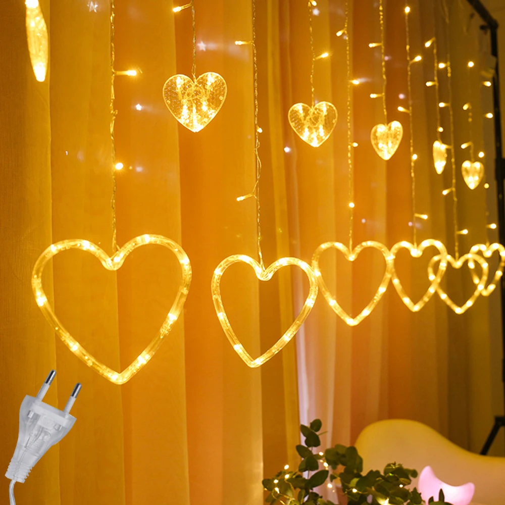 

2.5M Christmas Garlands Curtain Heart-shaped LED String Light 220V EU plug Wedding Party holiday lighting Garlands Decoration