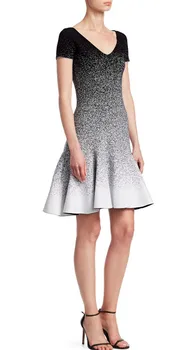 

High Quality Jacquard V Neck Sleeveless A Line Dot Rayon Bandage Dress Women Party Dress