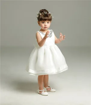 

Baby Summer Flower bow Beading Party Dress Newborn Clothes Baby Princess Dress Baby Baptism Dress