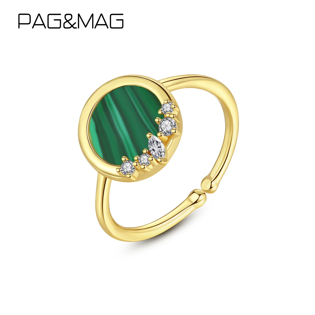 Женское кольцо с натуральным малахитом PAG &amp MAG Настоящее серебро 925 пробы