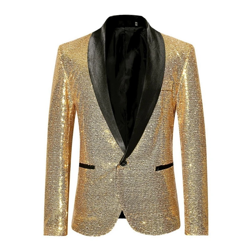 CYSINCOS мужской костюм с блестками, пиджак, блестящий золотой блестящий мужской пиджак с воротником-шалью, клубный DJ пиджак, одежда для сцены, певцы, свадьба
